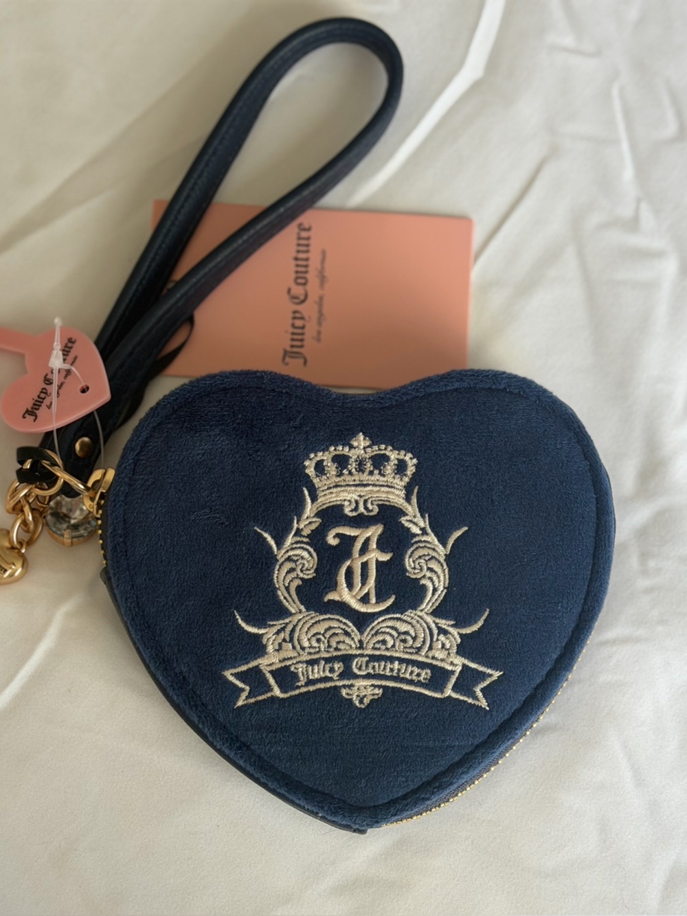 Juicy Couture heart-shaped wristlet pouch with charms y2k new with tags